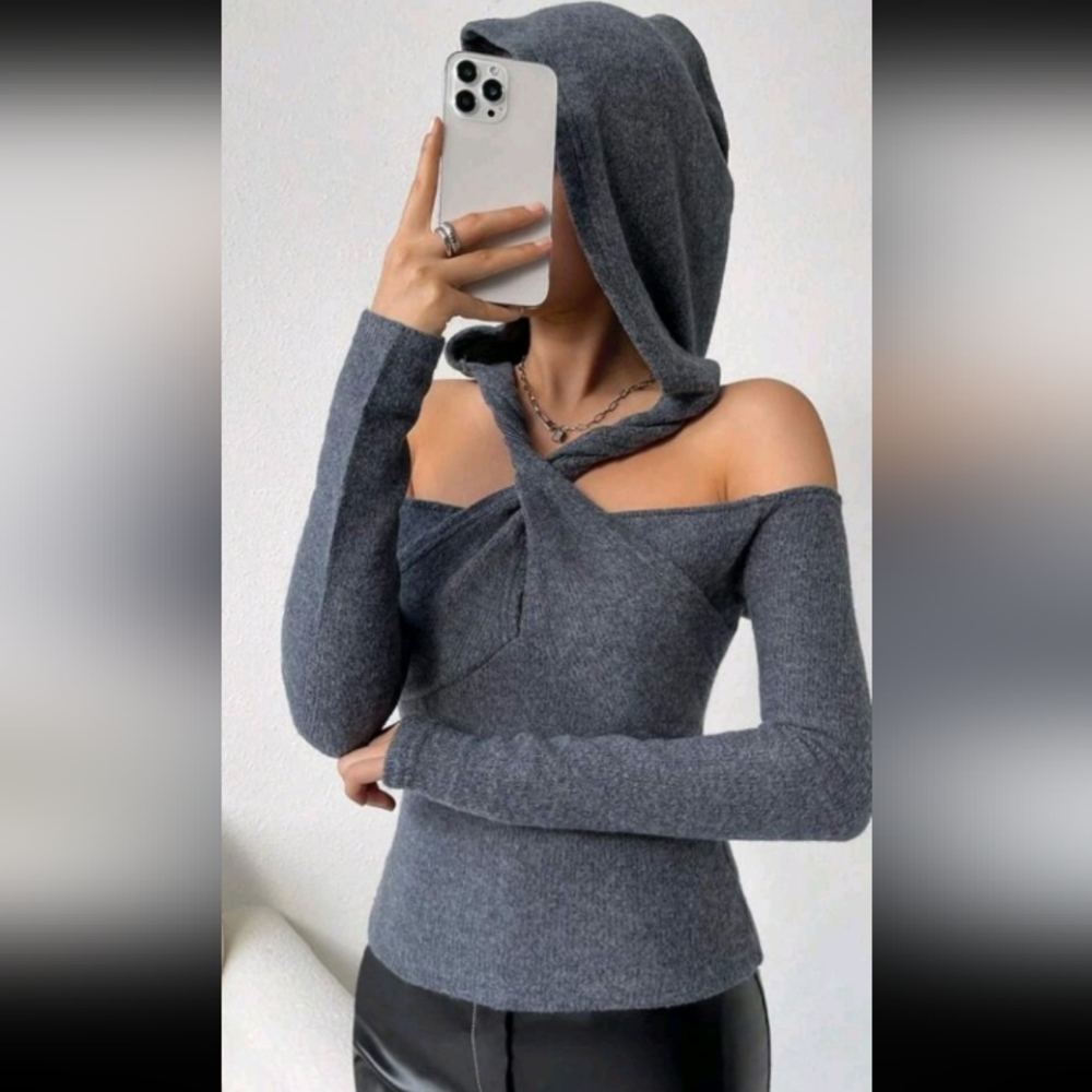 SHEIN Gray Off-the-Shoulder Sweater